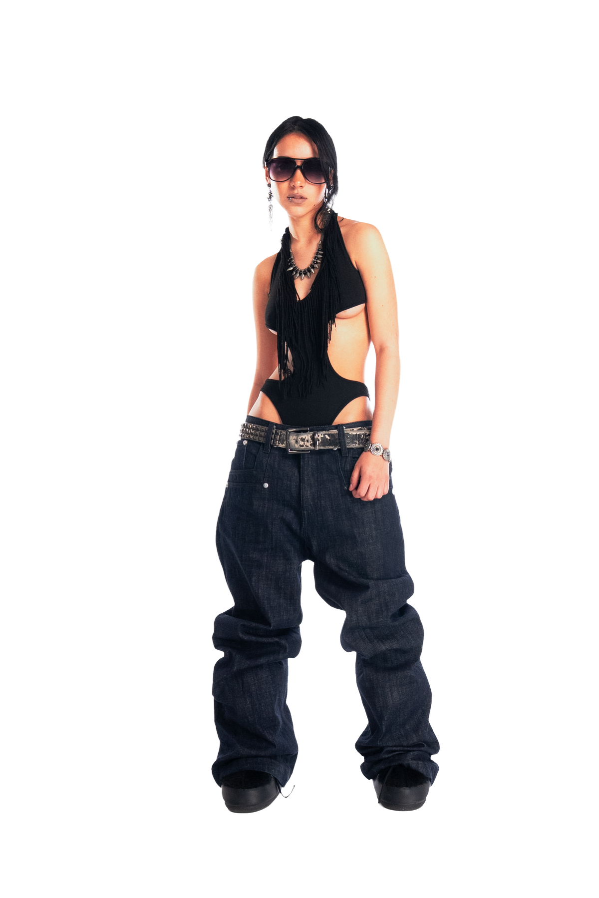 RDW Flared Raw Navy Denim Pants