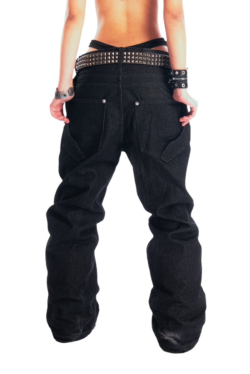 RDW Flared Raw Navy Denim Pants