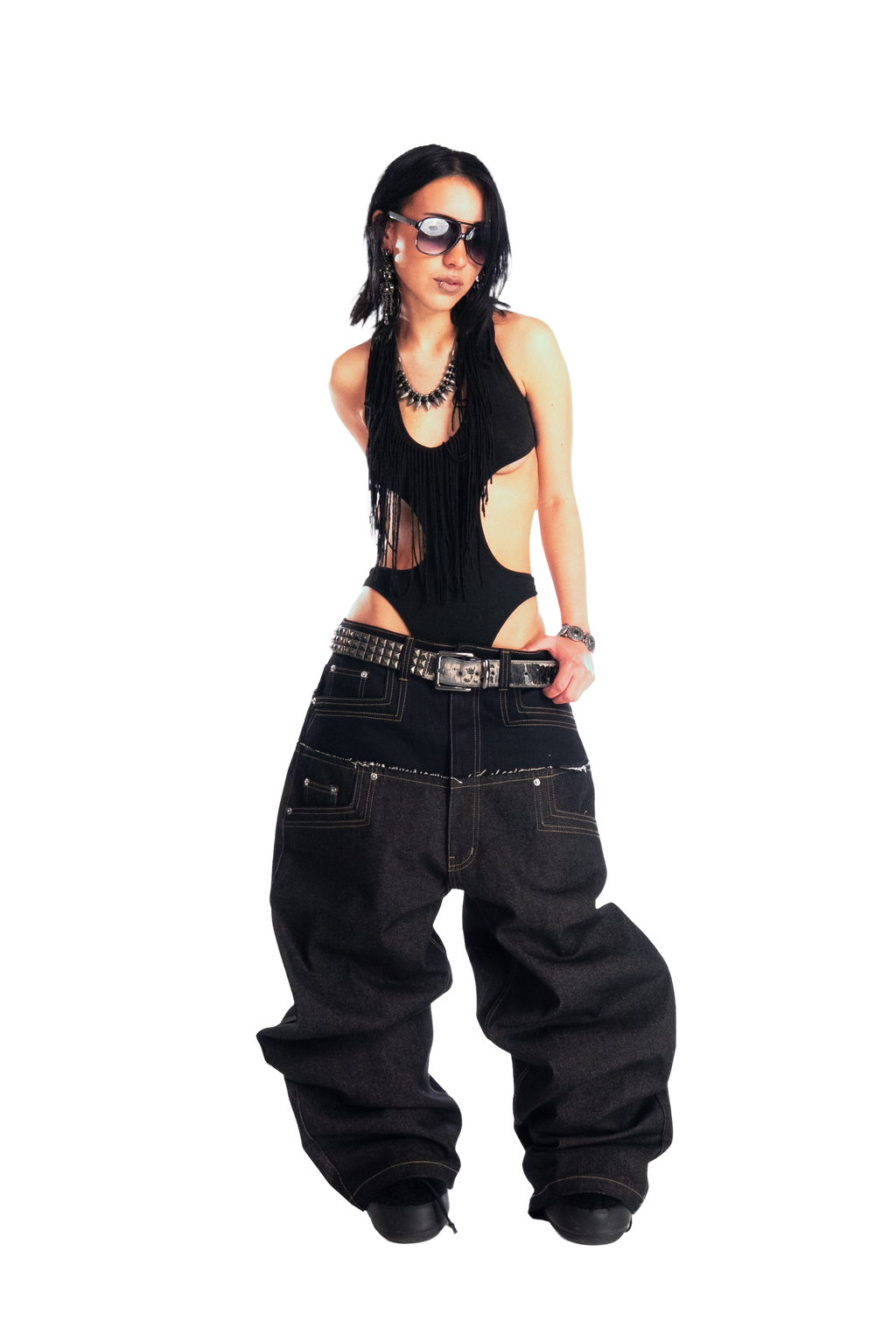 RDW Double Waist Black Raw Denim Pants