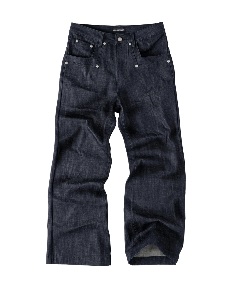 RDW Flared Raw Navy Denim Pants