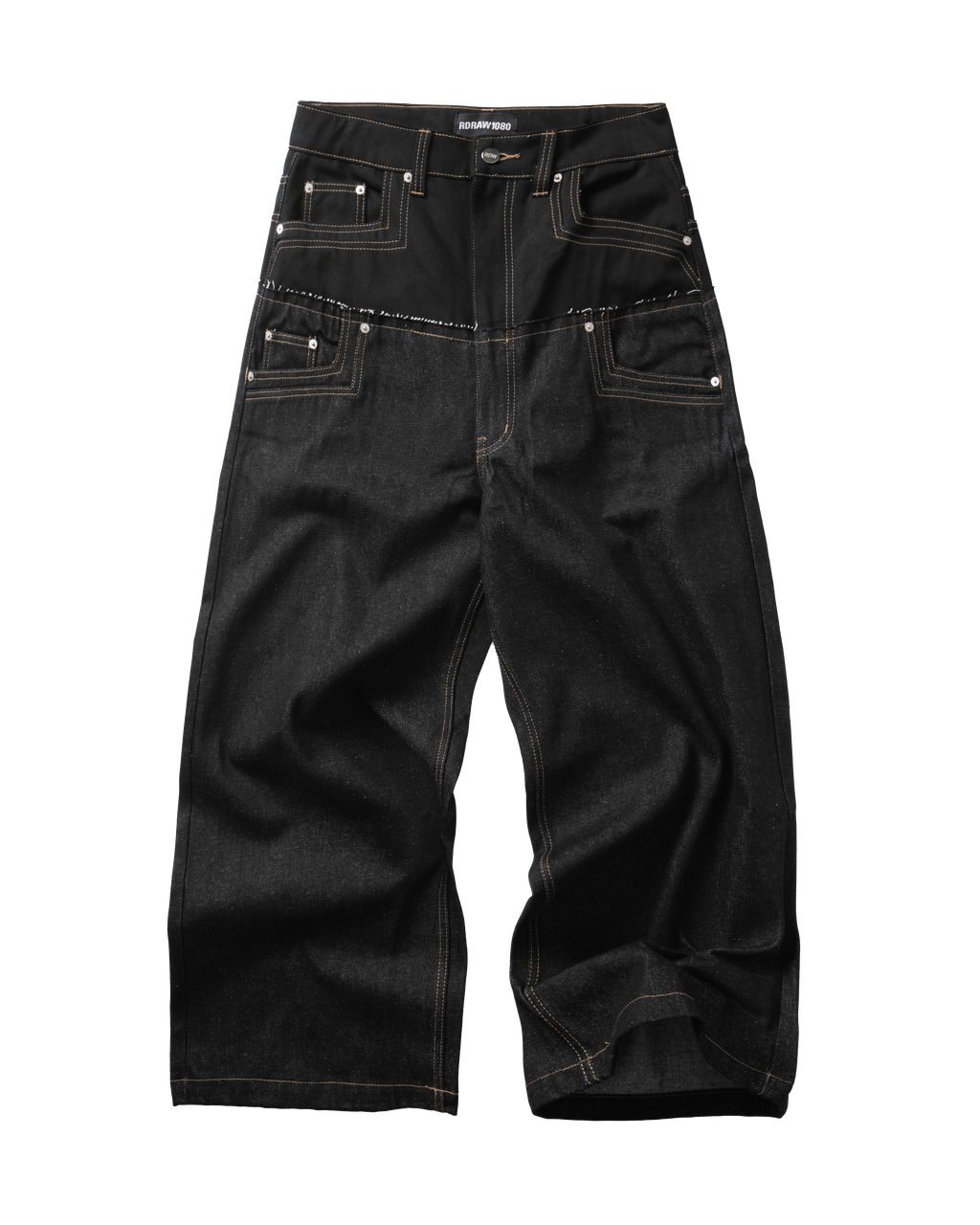 RDW Double Waist Black Raw Denim Pants