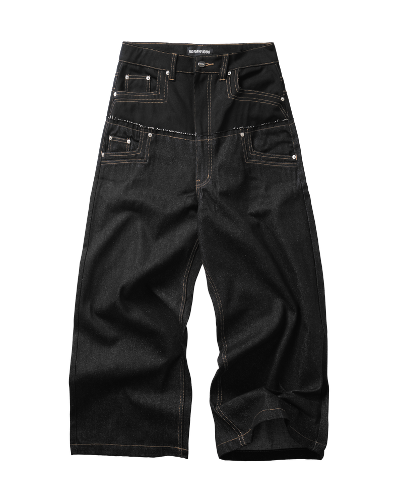 RDW Double Waist Black Raw Denim Pants